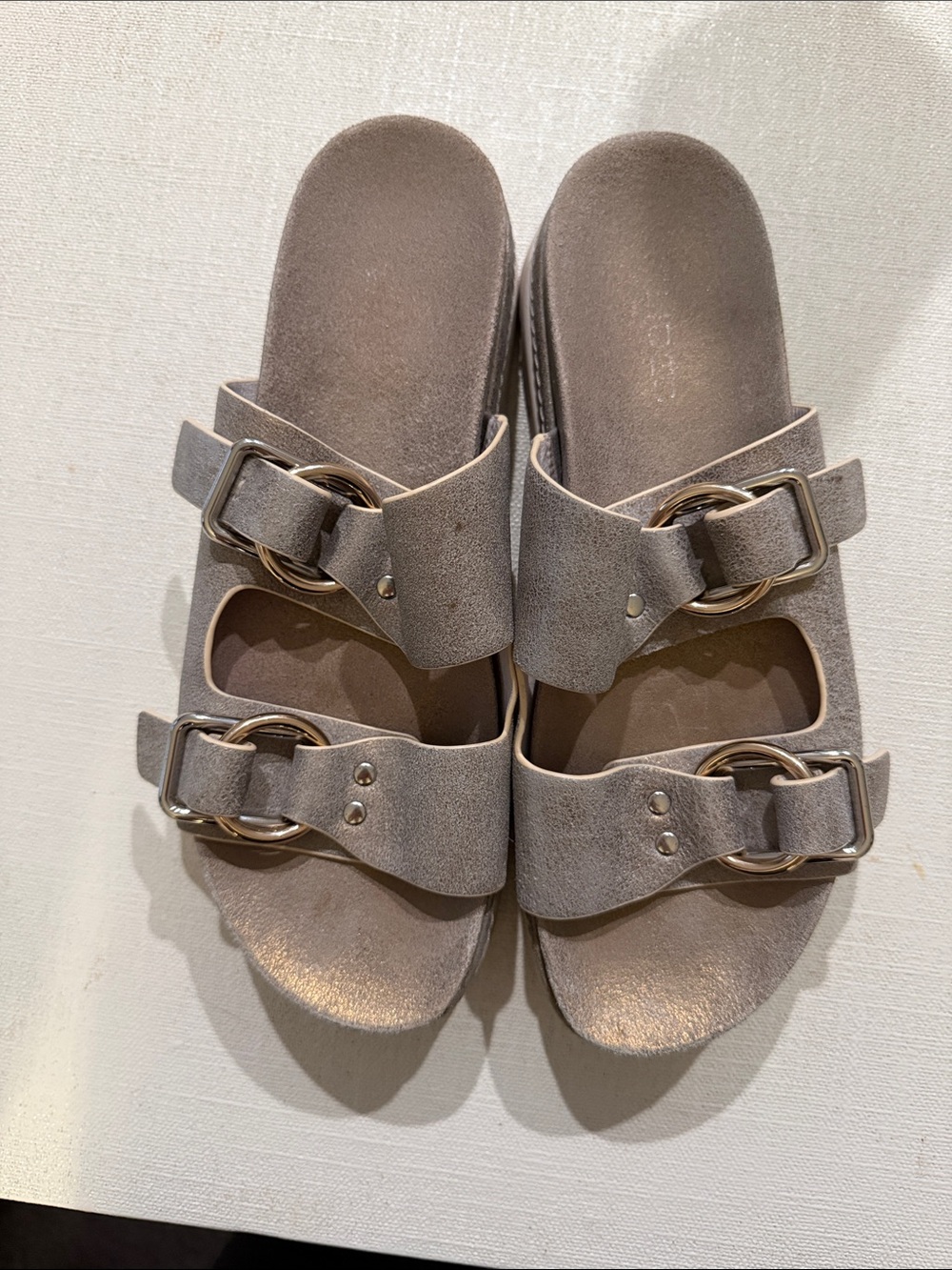 J Slides Women’s Neutral Double-Buckle Slide Sandals